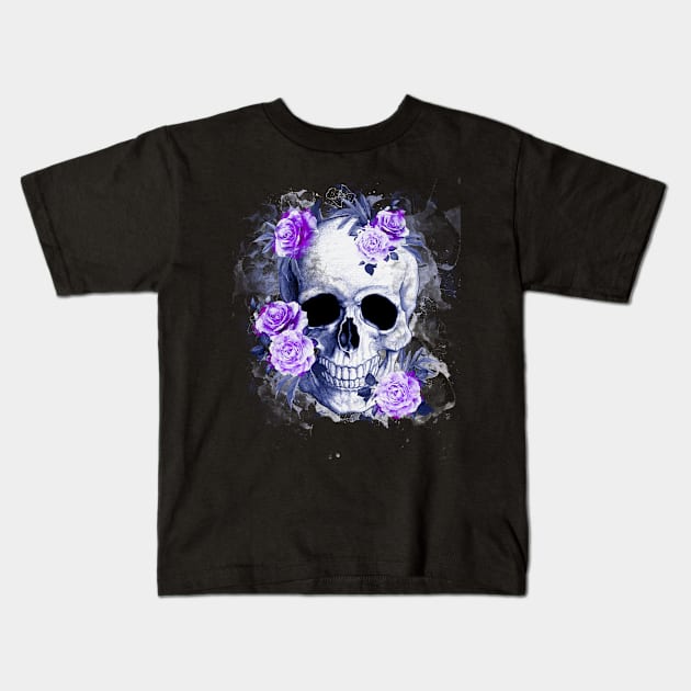 Sage Tribe Skull With roses Kids T-Shirt by Collagedream